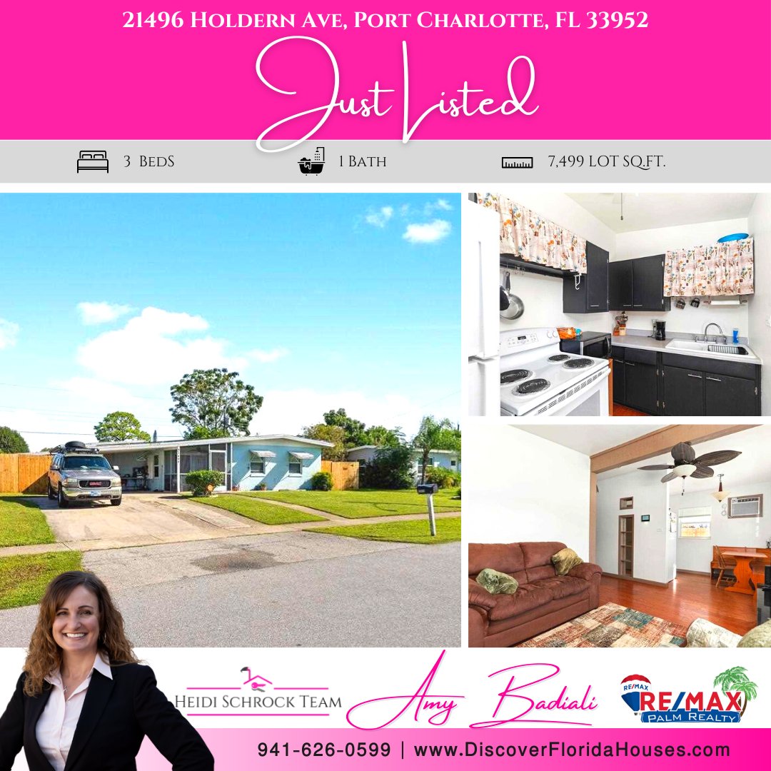 #JustListed 📍 21496 Holdern Ave, Port Charlotte, FL 33952

$225,000 | 3bd🛏 | 1ba🛁 | 7,499 lot sqft📐
Amy Badiali
Heidi Schrock Team, REMAX Palm⁠
☎ Call us now 941-626-0599
📩 Email Amy@DiscoverFloridaHouses.com
#discoverfloridahouses #southwestfloridarealestate #swflrealtors