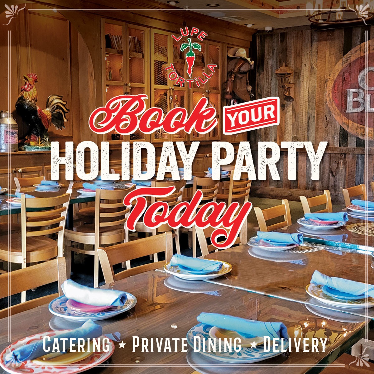 We can accommodate parties big or small, call now to book your event today! Private dining, Catering and Delivery! #lupetortilla #texmex #privateevents tex-mex.com/locations