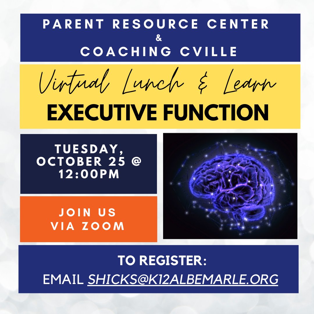 uvatech's tweet photo. Virtual Lunch and Learn Event with Kate Barrett of Coaching Cville and the ACPS Parent Resource Center
Topic: Supporting Executive Function
Tuesday, October 25th from Noon to 1 pm via Zoom
E-mail Stephanie Hicks to register shicks@k12albemarle.org https://t.co/lyF7FKUxtb
