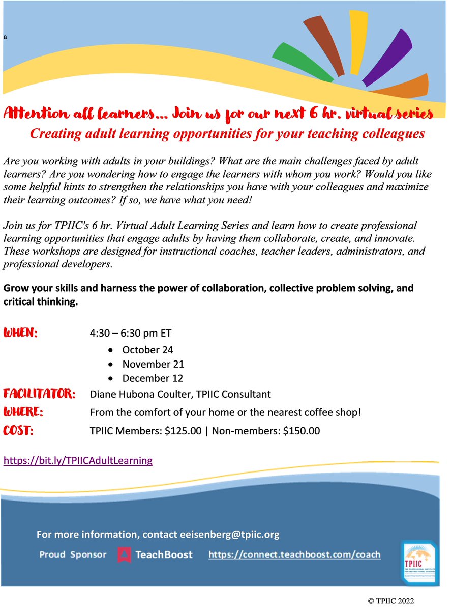 It's time... the TPIIC Adult Learning Series is next week... register and join us! <a href="/PIICcoach/">TPIIC</a>