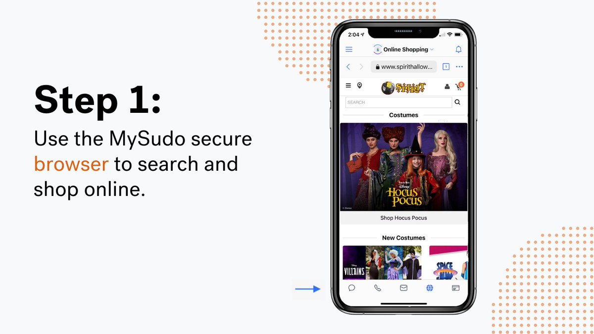 MySudoApp's tweet photo. Shopping online privately &amp; securely is as easy as 1, 2, 3! Use MySudo’s #private browser to search for what you need and when you’re ready to check out, use your Sudo email address, phone number, &amp; virtual card! Your personal info is #secure online with MySudo. #halloween https://t.co/8F78fBkcXm