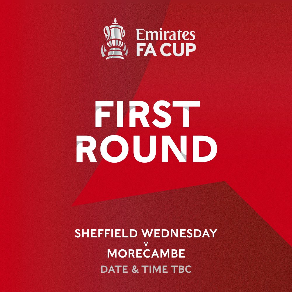MorecambeFC's tweet photo. The #Shrimps will travel to @swfc in the First Round of the @EmiratesFACup.

#UTS 🦐 https://t.co/uIpwY8CXlm