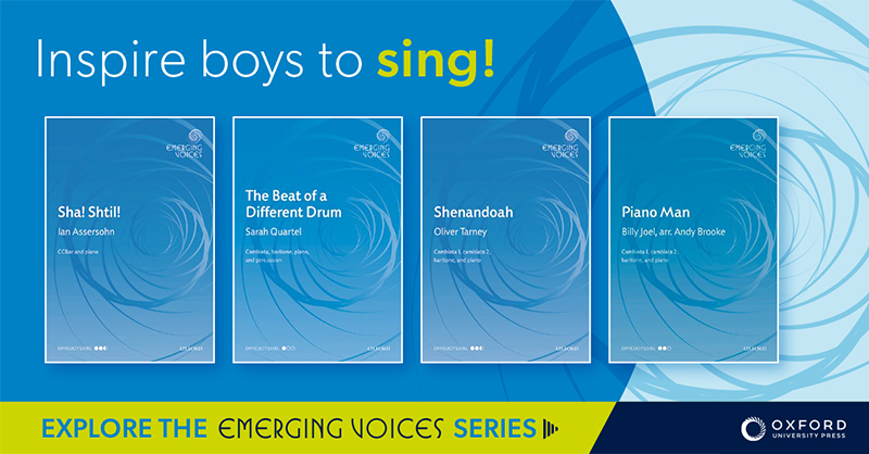 OUPMusic's tweet photo. Have you heard of our Emerging Voices series? These titles are specially written or arranged for the changing voices of adolescent boys. Learn more about how this ground-breaking series can keep boys singing beyond their teens: https://t.co/aRk7zVdYe7 https://t.co/PYtQvw2XuF