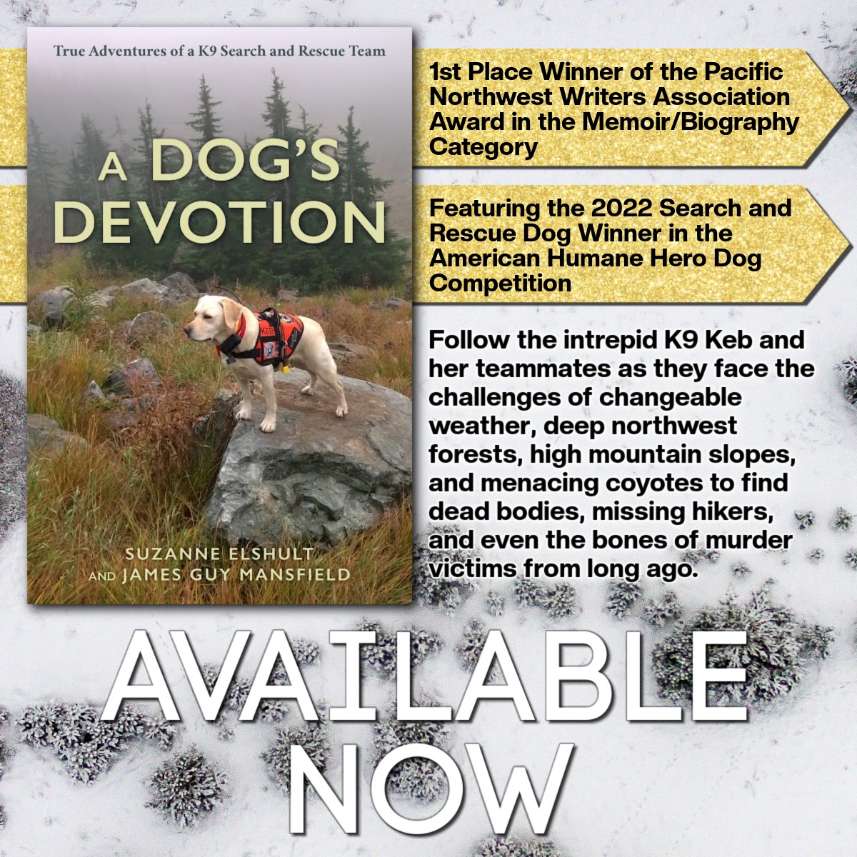 Lyons_Press's tweet photo. Available NOW from Lyons Press, A Dog's Devotion by Suzanne Elshult and James Guy Mansfield (and K9 Keb)!
1st Place Winner Pacific Northwest Writers Association Award — Memoir/Biography
022 SAR Dog Winner — American Humane Hero Dog Competition
#lyonspress #adogsdevotion #books https://t.co/6rJjZ2Lfd6