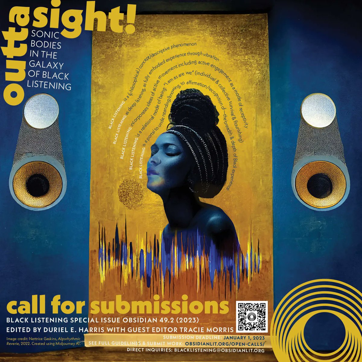 ObsidianLit's tweet photo. Submit to Obsidian's next special issue! Outta Sight!/Sonic Bodies in the Galaxy of Black Listening, edited by Duriel E. Harris &amp; Guest Editor Tracie Morris

For more info: https://t.co/HHClDnAdGs https://t.co/DPtQXDHtpn