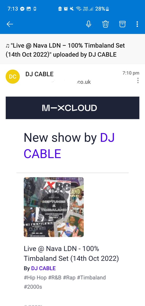 ItsDJStrikeOne's tweet photo. Never been so excited to get an email. Not many events I wish I could go to but I fucking love Timbaland productions and was a massive part of my musical upbringing. Big up @djcable - cant wait to listen to this. https://t.co/utBgPIV42i