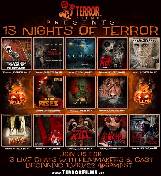 Terror_Films's tweet photo. Get Ready for 13 Nights Of Terror with #TerrorFilms!! 🧡💀🖤

At 6pm PST on October 29th, join us for a live chat event with the filmmakers &amp; cast of #SLEEPWALKKILL!

Link here: https://t.co/3k595bdgdj https://t.co/PhvXJHl03h