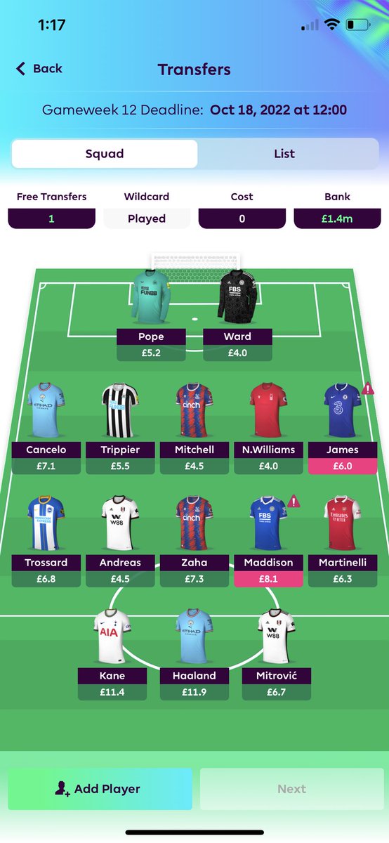 dasordelli29's tweet photo. @FPL__Raptor I have one free transfer with 1.4 ITB.
I’m playing in mini leagues, already used my wildcard. I’ve been messing around with transfers for ages but don’t know what to do. I want to get in salah as soon as possible but don’t really know how to navigate GW12. https://t.co/ACqRUhpfnR