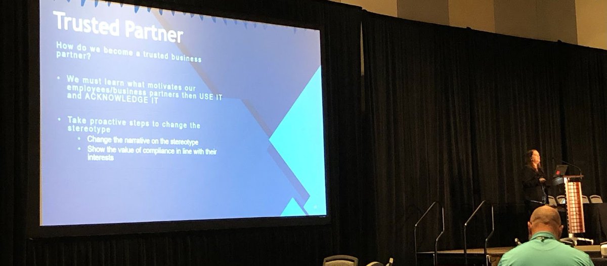 MeyerJasonB's tweet photo. Highlight of the SCCE #SCCEcei! Laura Valdespino of Booklings Holdings speaking to the big room about how #compliance #communications problems are on us, the leaders… and talking about The Eight Mindsets Framework (in her own language)!

We're big fans! https://t.co/rAZu4P3CYQ