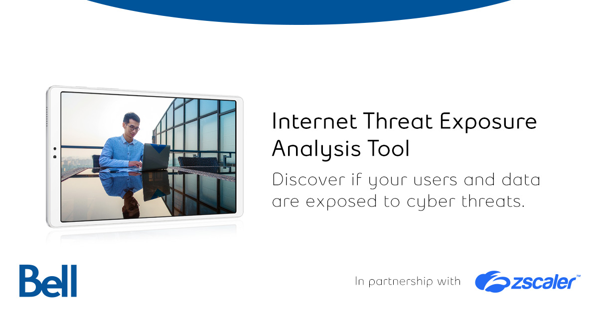 TracyGelder's tweet photo. Is your business vulnerable to potential #security threats? @Bell and @Zscaler have collaborated to build an internet threat exposure analysis tool that finds common intrusion methods left exposed in your security stack. Start the analysis: https://t.co/FWtbbPkR1U #IworkatBell https://t.co/qC5iaJ4BgU