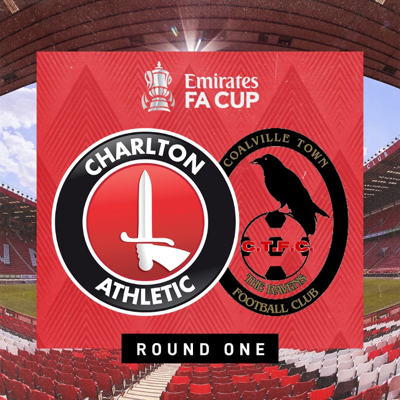 CAFCofficial's tweet photo. 🏆 The Addicks will host @CoalvilleTownFC in the first round of the @EmiratesFACup. 

🔴⚪ #cafc