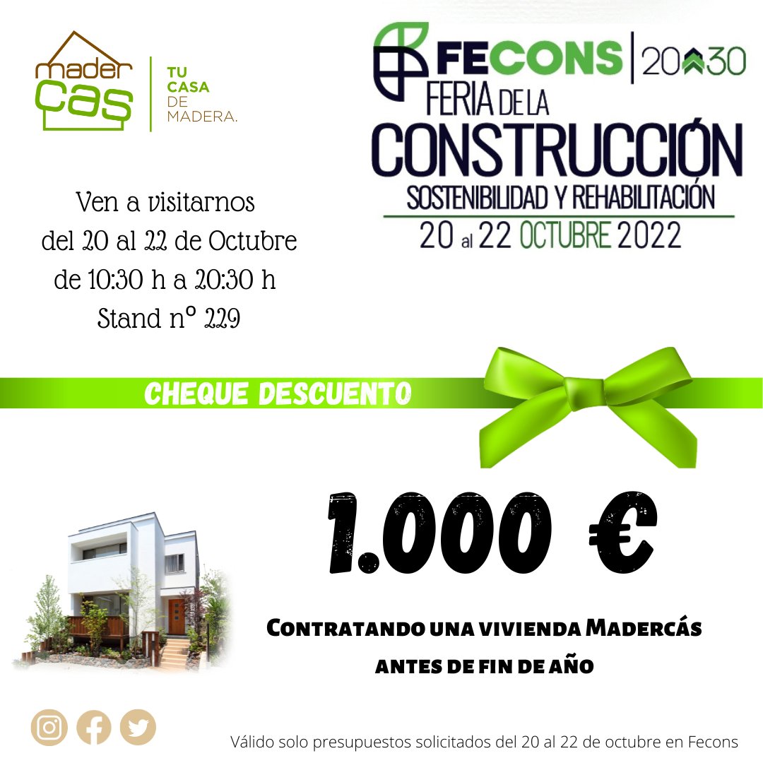 casasmadercas's tweet photo. ✅️ 𝗖𝗼𝗻𝘀𝗶𝗴𝘂𝗲 𝘁𝘂 𝗰𝗵𝗲𝗾𝘂𝗲 𝗱𝗲𝘀𝗰𝘂𝗲𝗻𝘁𝗼 𝗲𝗻 #𝗙𝗲𝗰𝗼𝗻𝘀
1️⃣.0️⃣0️⃣0️⃣ 💶 👉🏼 𝗦𝗼𝗹𝗼 𝗱𝘂𝗿𝗮𝗻𝘁𝗲 𝗹𝗼𝘀 𝗱𝗶́𝗮𝘀 𝗱𝗲 𝗳𝗲𝗿𝗶𝗮 𝗽𝗼𝗿 𝘃𝗶𝘀𝗶𝘁𝗮𝗿𝗻𝗼𝘀.
👉🏼 @IfepaMurcia
#visitanos #venavernos #feria #exposicion #feriadelaconstrucción #ifepa #murcia https://t.co/KoJICrjHuD