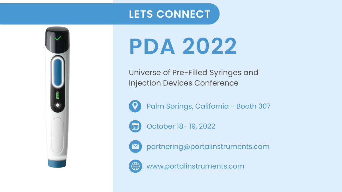 Portal will exhibit at PDA's Universe of Pre-Filled Syringes and Injection Devices Conference which will take place Oct. 18-19 in Palm Springs, California. Let’s connect!