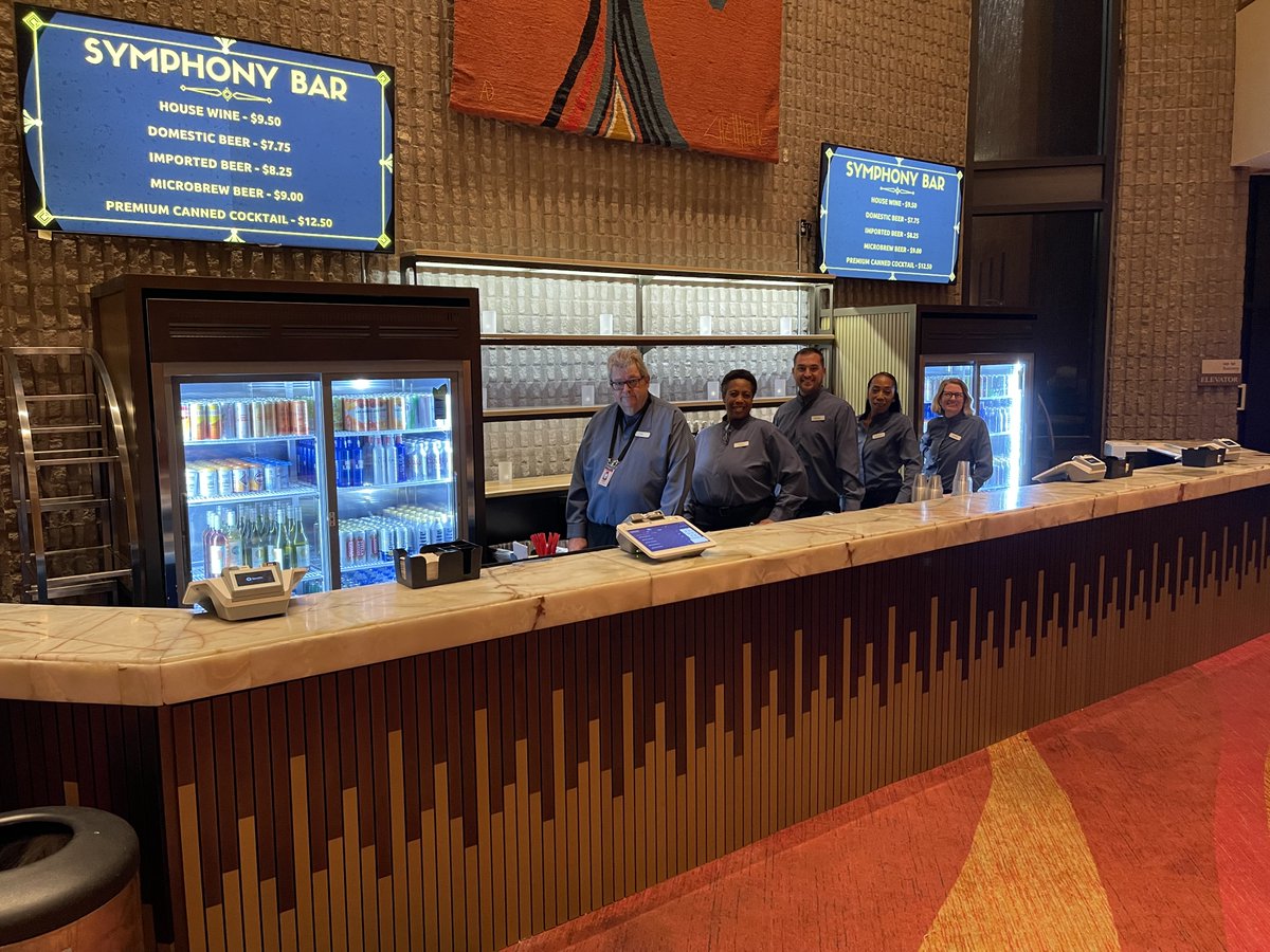 SymphonyHallPhx's tweet photo. Check out the updated beverage options at Symphony Hall from our exclusive food &amp; beverage partner Aventura! Changes include: a new look to the beverage stands, two espresso machines, a wine bar, a beverage stand on the east side of the lobby and self-service water coolers. https://t.co/1sMJiKNvDG