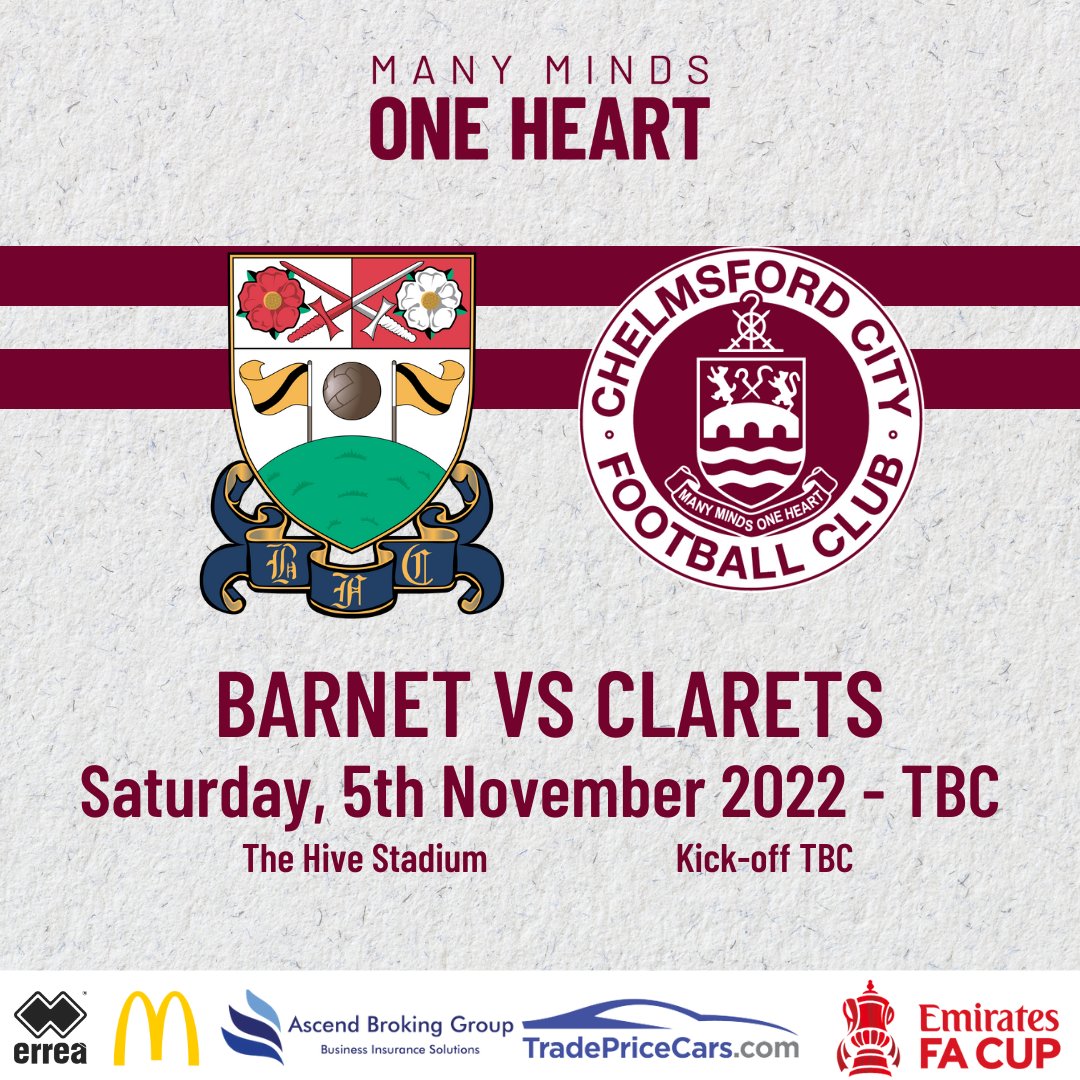 OfficialClarets's tweet photo. 🏆 We have been drawn away to @BarnetFC in the @EmiratesFACup 1st Round!

All ties to be played between 4th-7th November.

Happy with that one, #Clarets fans? https://t.co/XKdZ405vAf