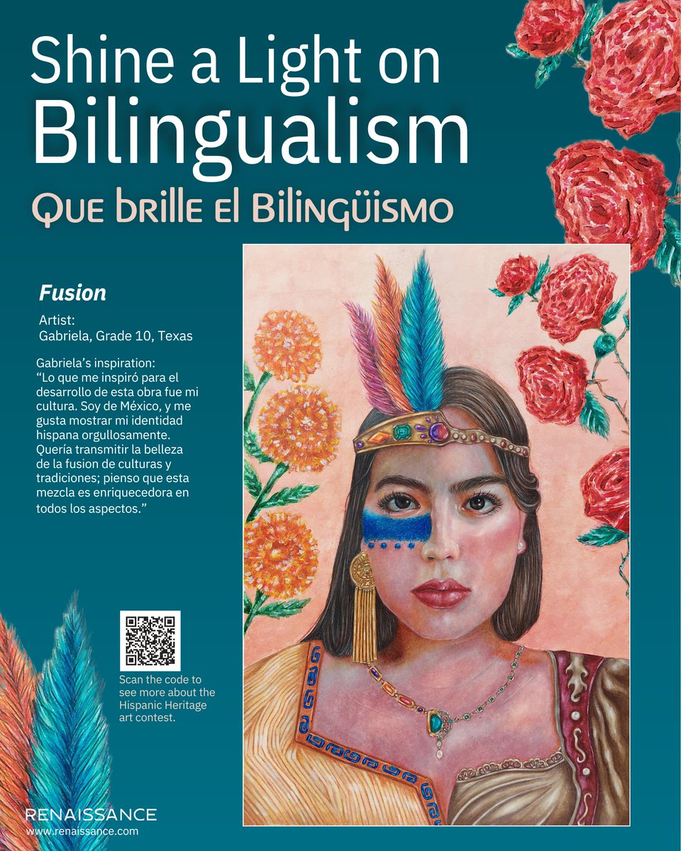 katyisd's tweet photo. Seven Lakes HS student, Gabriela Bautista TeΓllez, was a winner of Renaissance's National Shine a Light on Bilingualism student art contest. Congratulations, Gabriela, and thank you for sharing your talent and culture with us! #RenLearn https://t.co/dQvFnBGGgt