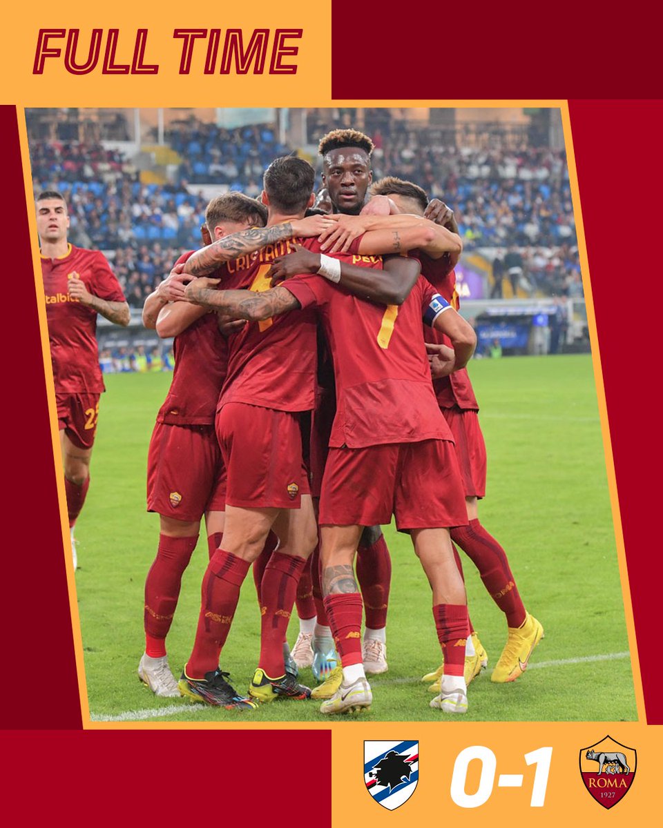 OfficialASRoma's tweet photo. TRIPLICE FISCHIO!

Tre punti per noi con il gol di @LorePelle7! 🙌

DAJE ROMA DAJE! 💛❤️

#SampRoma https://t.co/JL0QDjEa5l