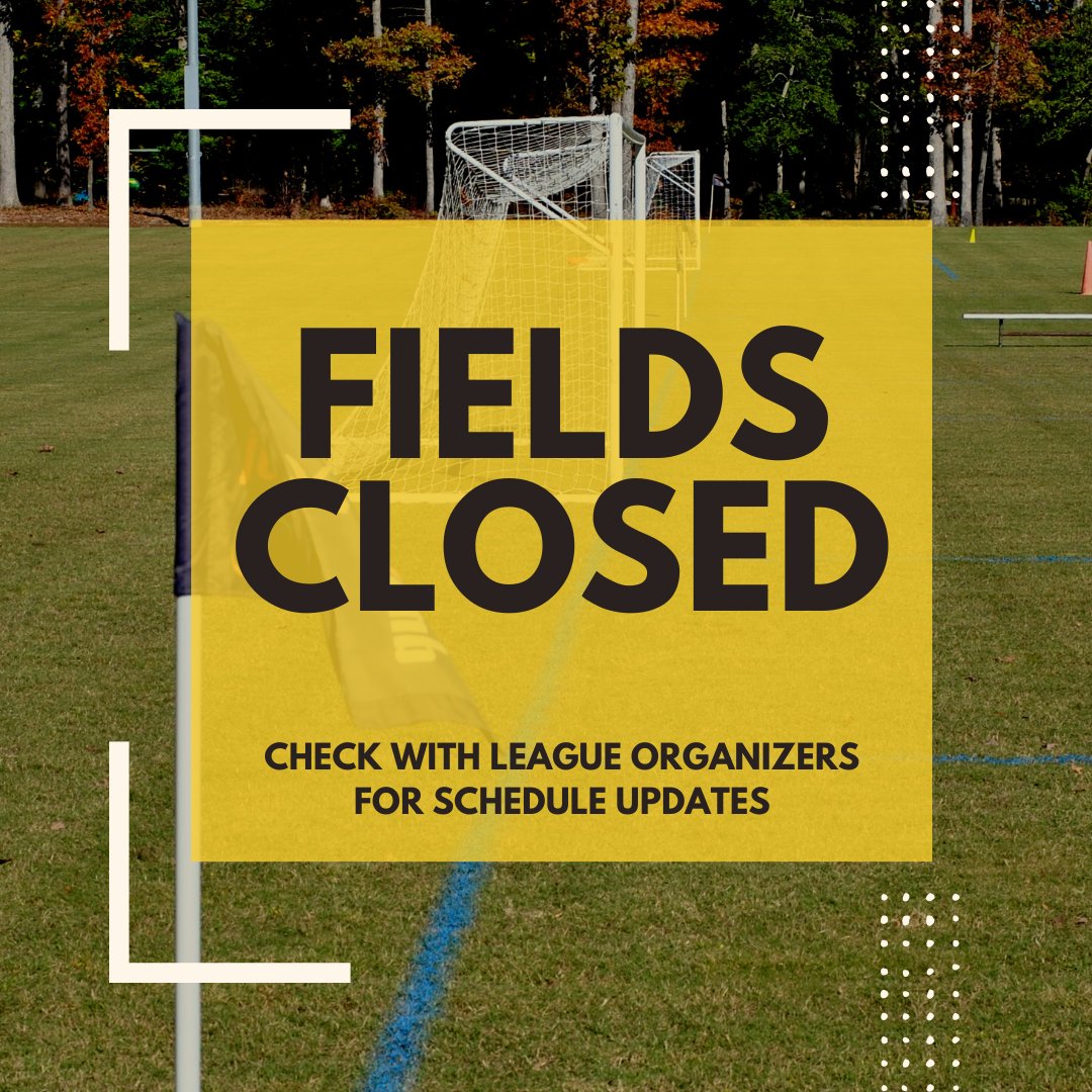 HanoverParksRec's tweet photo. All Hanover County reserved park and school fields/ diamonds, are closed today due to poor conditions. https://t.co/UqT9wWuIEQ