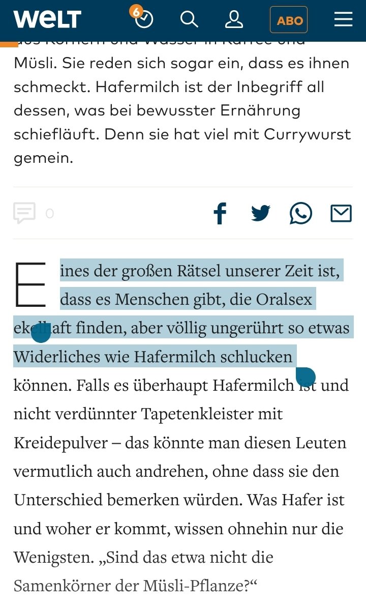 janne__hathaway's tweet photo. Plot-Twist: Beim Anti-Hafermilch-Text in der WELT geht es irgendwie um... Oralsex? Bzw dass manche Leute keinen Oralsex haben wollen aber *dennoch* Hafermilch trinken??? Sind das schon Incel-Vibes? https://t.co/jUzSWjubLG