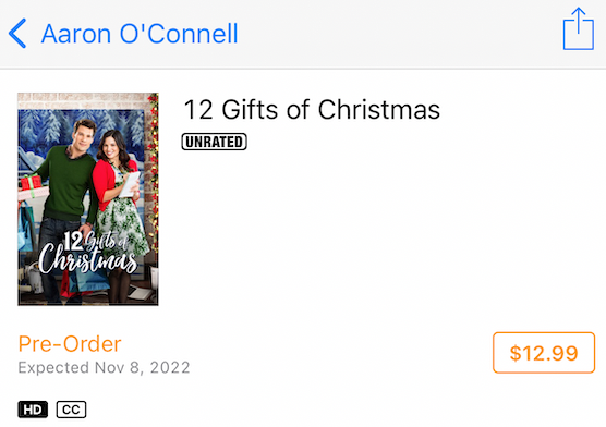 OConnellFanClub's tweet photo. The Hallmark Channel is officially releasing 12 Gifts of Christmas on November 8th at iTunes and Amazon Prime Video and at other streaming services. You can Pre-Order Now for $12.99! https://t.co/2RwQiFZme0