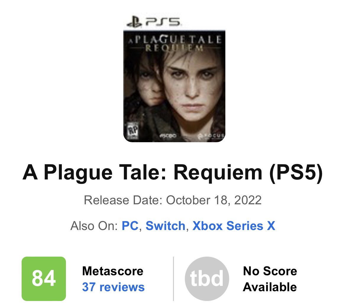 GermanStrands on X: A Plague Tale: Requiem with 84 on Metacritic right now  👀🔥. #PS5   / X