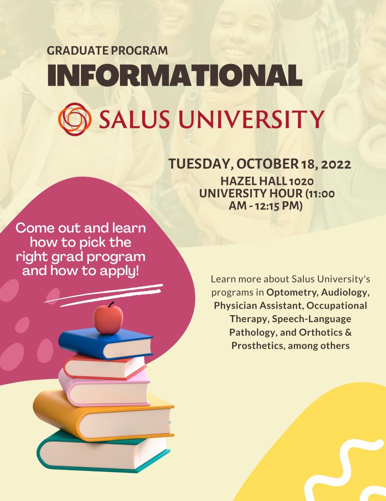 Come out to Hazel Hall tomorrow (10/18) at 11 AM to learn about applying for graduate school with Salus university! Light refreshments will be served 🤗

#UMES