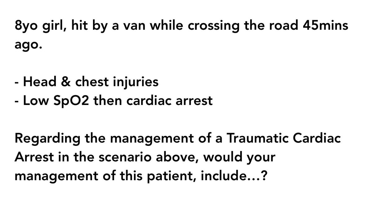 DocNayyar's tweet photo. Here’s an audience poll adapted into a #TweetPoll &amp; taken from today’s talk about paediatric Traumatic Cardiac Arrest by @DefProfEM #TraumaCare2022 

Putting this out to #MedTwitter  #PHEM #FOAMed @EM3FOAMed @PaediatricFOAM peeps before I share these learning points 2moro

🧵1/6 https://t.co/m5g8gNZpGl