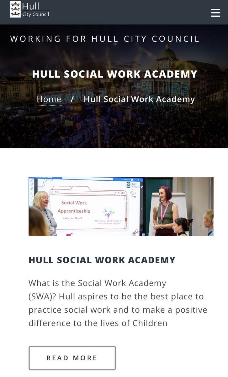 We are live. The Hull Social Work Academy website. If your interested in social work, check out our pathways and learn more about Hull City Council, lots more jobs on our recruitment page across the council. workingforhullcitycouncil.org.uk/socialworkacad… #teamhull