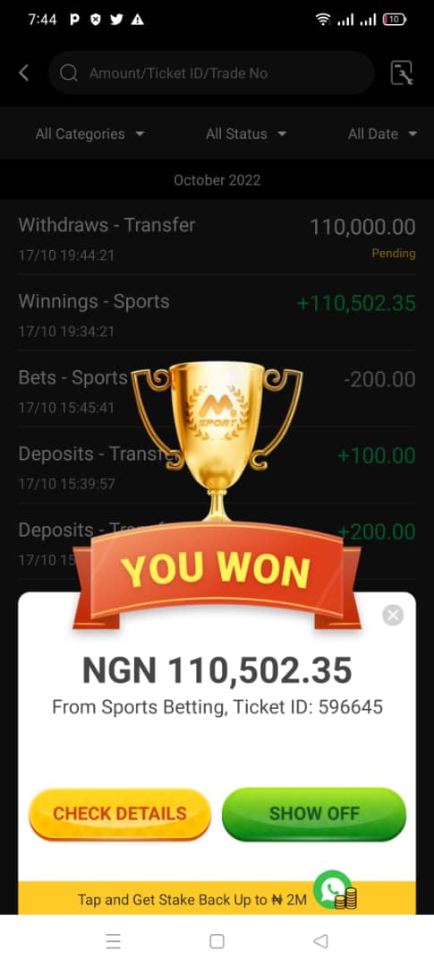 QueenlyUloma's tweet photo. Another trail....😭😭😭 Na only #100 I put. 690 odds won again https://t.co/NNlt9Lfv1S