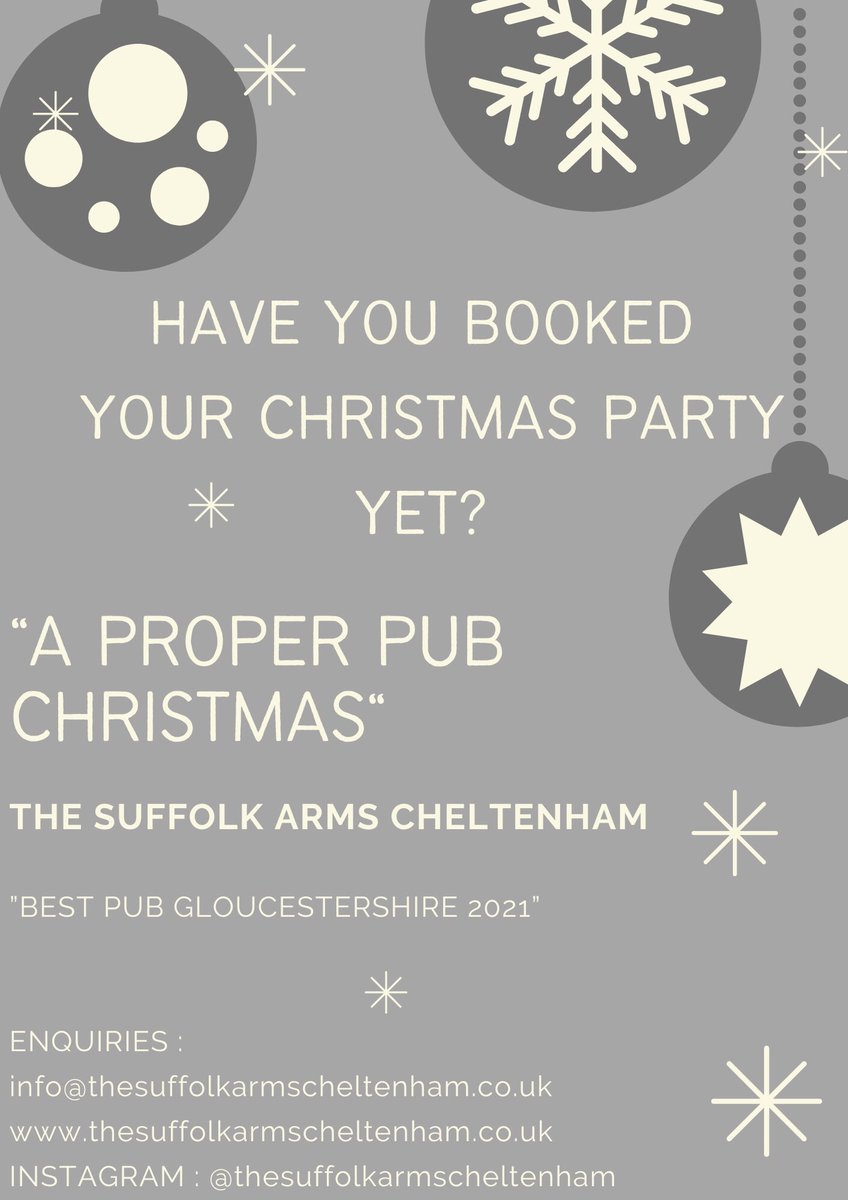 The_SuffolkArms's tweet photo. Where are you having your Christmas party this year? 
#bestpubgloucestershire2021 #christmasparty #cheltenhampub #winterpub #logfire #mulledwine #privateevents #christmas2022 https://t.co/FjEQRpfuC9