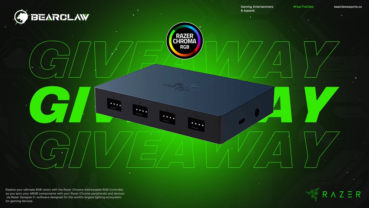 BearClaw_Esport's tweet photo. 🎊 GIVEAWAY TIME 🎊

We are giving away 15 Razer PWM RGB Controllers. 

HOW TO ENTER? 

🟢 Follow us
🟢 Retweet this post
🟢 Like this post 
🟢 Tag 2 friends

Good luck! 😎 https://t.co/xDbzd3Uwuk