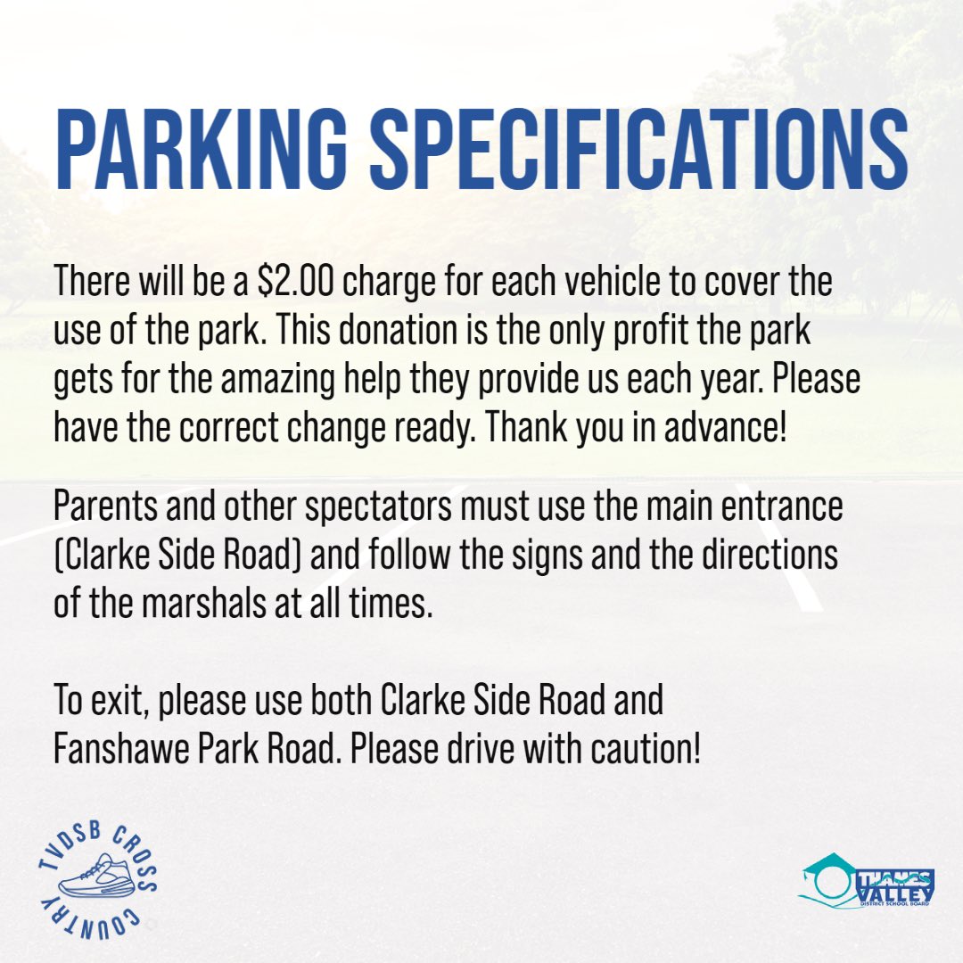 TVDSBsports's tweet photo. Planning to attend X-Country Valley Finals tomorrow? Read parking instructions below.#TVDSB https://t.co/vsWvtMEj5d
