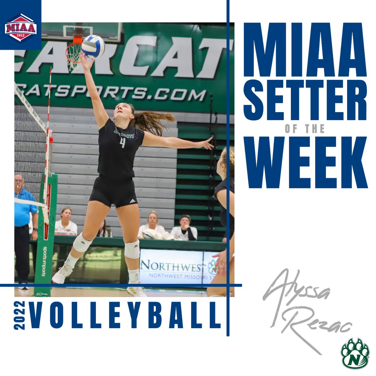 TheMIAA's tweet photo. 🆕 MIAA Volleyball Athletes of the Week🏐⤵️  

For the third time this season, @NWBearcatVB's Alyssa Rezac has been named the Setter of the Week👏 

🔗| https://t.co/wrLl3RHHp8
#BringYourAGame https://t.co/LlSQqYkfbU