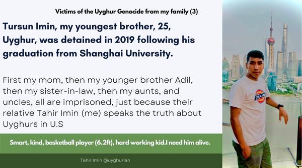 TayorUyghur's tweet photo. Tursun Imin, my youngest brother, 25,  #Uyghur, was detained in 2019 following his graduation from Shanghai University. #China must release my brother, he is innocent. https://t.co/rJcZ39gR4R