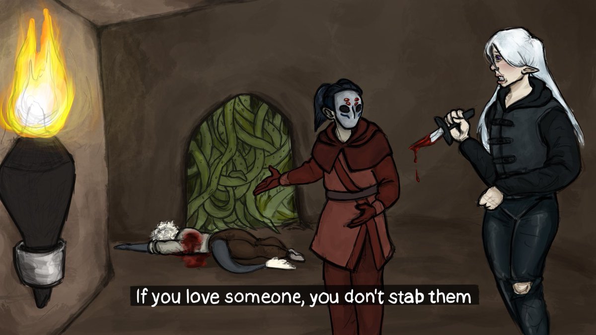 roachsdoodles's tweet photo. “If you love someone, you don’t stab them!” How was Nix supposed to know?! Another @wearewatcher #ghostfiles screenshot redraw! 

#DnDcharacter #dndartist #dnd #backgroundart #characterdesign #dungeonsanddragons #sketch https://t.co/QgvjcP8EDW
