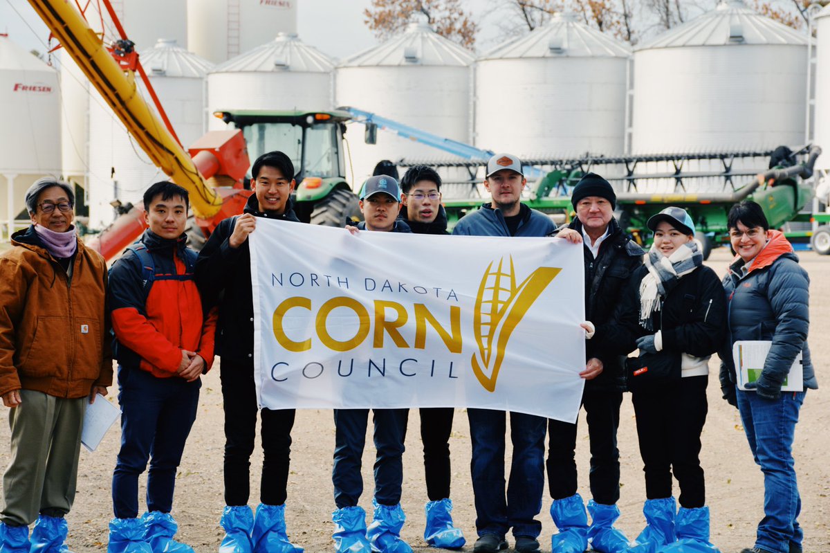 ndcorn's tweet photo. We had an excellent morning with our @USGC trade delegation from Japan this morning as we visited Tysen Rosenau, @ndcorn Chairman at his farm in Carrington, ND. Tysen was able to answer questions about corn quality, storage, drying methods, machinery, and more. #exex22 https://t.co/iPocHBMhh6
