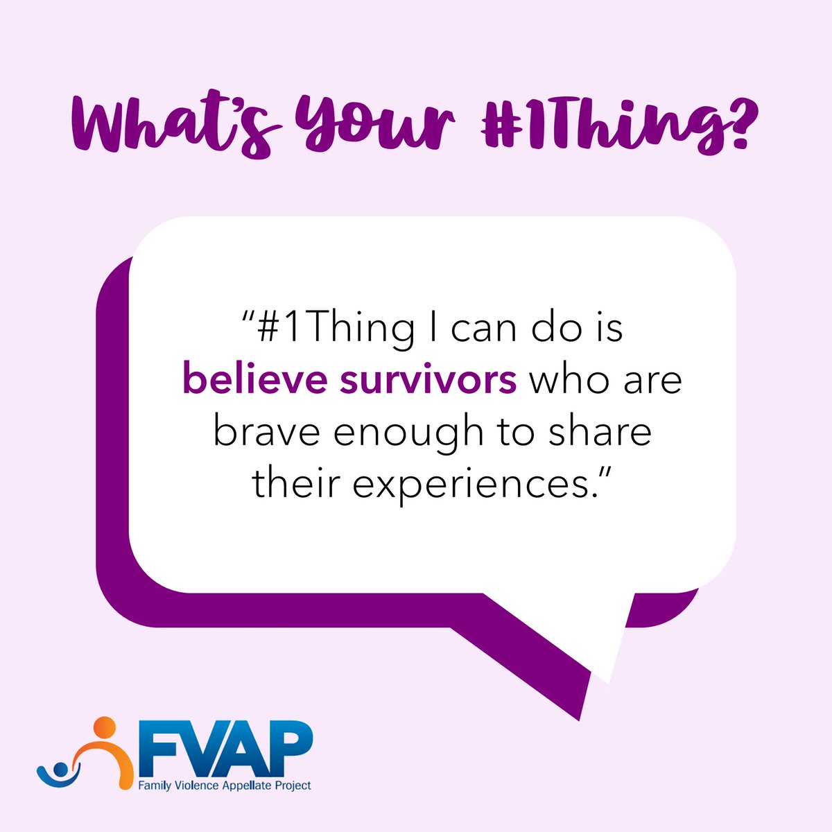 What's #1Thing you can do to support survivors of domestic violence?
 
"#1Thing I can do is to believe survivors who are brave enough to share their experiences" 

#DVAM #Community #SocialJustice #BelieveSurvivors #TakeAction