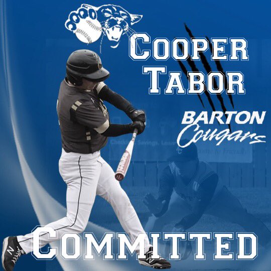 Cooper Tabor (@cooper_tabor) on Twitter photo I am extremely excited for the next chapter in my life. I am grateful to announce my commitment to continue my athletic and academic career at Barton CC. I want to thank my family, coaches, and teammates for helping me get to where I am today. Roll Cougs! <a href="/Barton_Baseball/">Barton Baseball</a> I am extremely excited for the next chapter in my life. I am grateful to announce my commitment to continue my athletic and academic career at Barton CC. I want to thank my family, coaches, and teammates for helping me get to where I am today. Roll Cougs! <a href="/Barton_Baseball/">Barton Baseball</a>