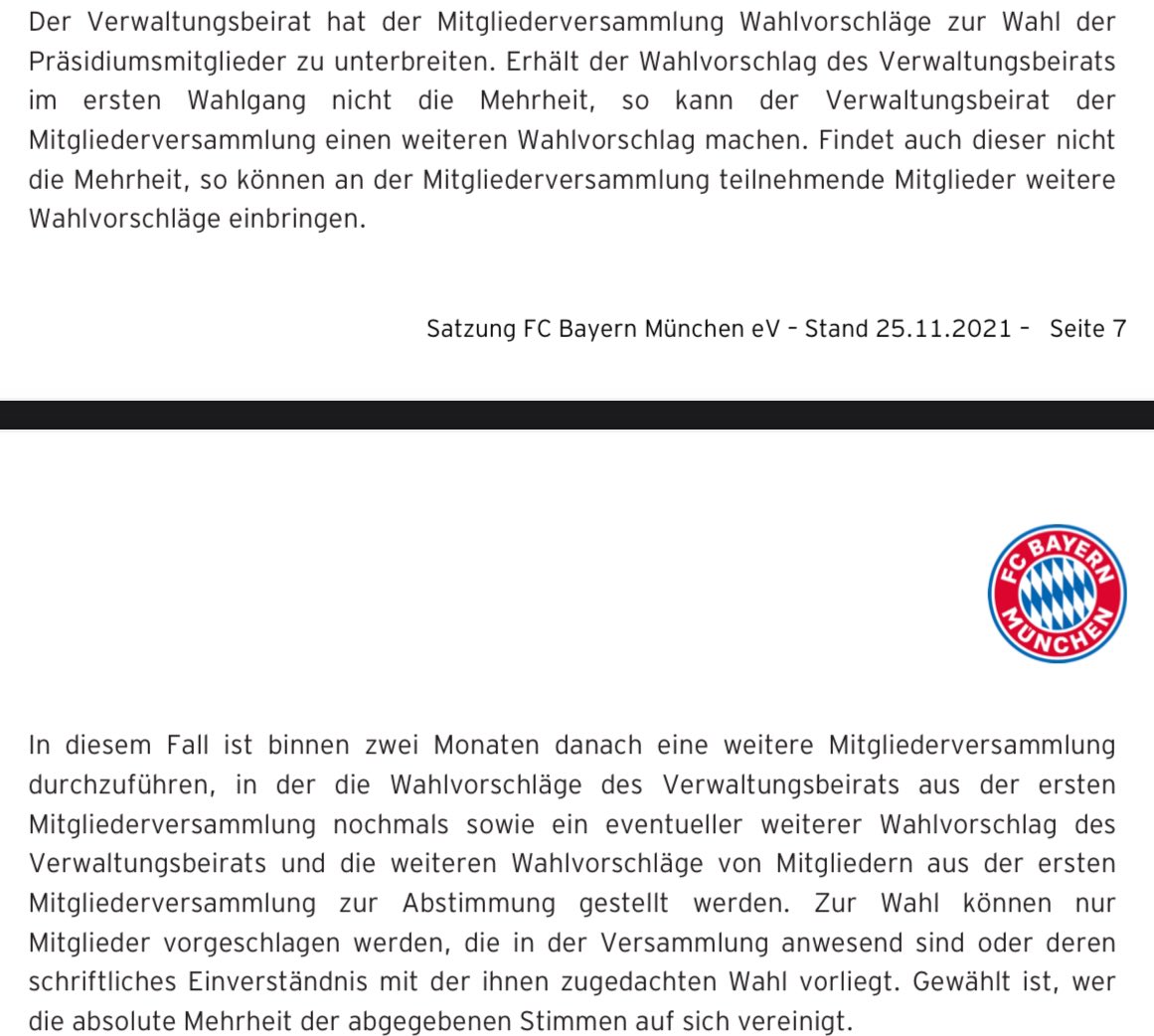emi_nga's tweet photo. @cerritus_caput @JannikSchlter3 @Hirnwindungen @FCBayern Erlaubt die Vereinssatzung nicht. Erst wenn zwei Wahlvorschläge des Verwaltungsbeirats keine Mehrheit bekommen. https://t.co/72iz66lmnW