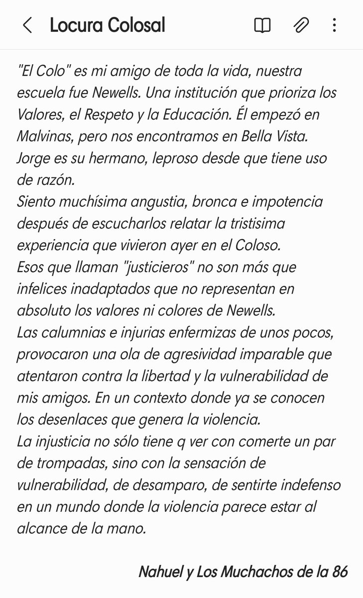 <a href="/tezurbo/">Sordinho</a> [...]esos q llaman "justicieros" no son más q infelices inadaptados q no representan los valores ni colores de Newells.
Las calumnias e injurias enfermizas provocaron una ola de agresividad imparable...en un contexto donde ya se conocen los desenlaces q genera la violencia[...]