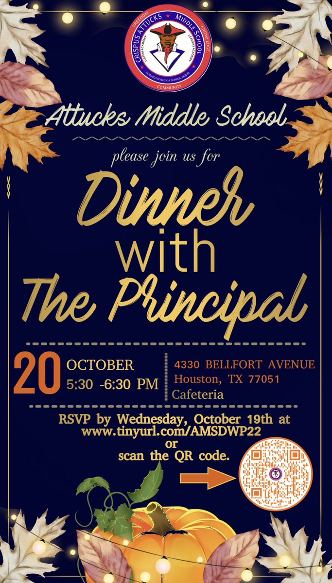 Come dine with our principal!!!!! <a href="/HISDREADY2RISE/">READY2RISE</a>  <a href="/Dr_TiaSimmons/">Dr. Tia N. Locke Simmons</a>