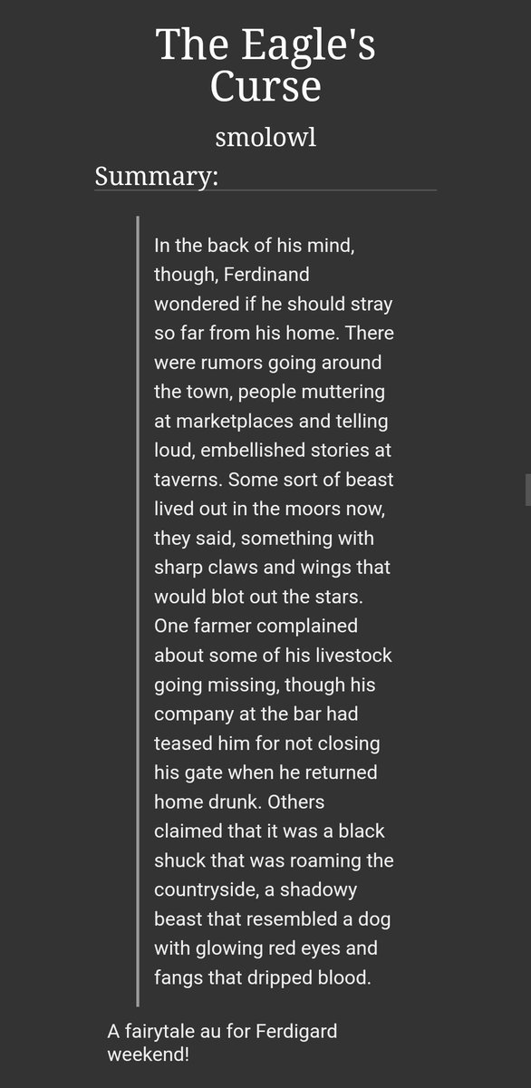smolowl_'s tweet photo. I started a fairytale au fic for #FerdigardWknd22 ♥️🧡 ofc I can't have a short simple idea so it's just the first chapter but check it out if you'd like! (Also don't mind that it's late 🙈)

Link 🦅: https://t.co/1EEvqzSxwV https://t.co/FXbA05uT6w