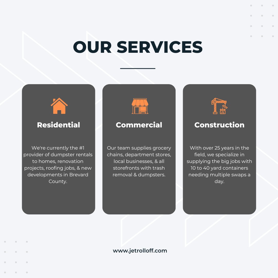 Jet Roll Off Dumpsters provides affordable waste solution including dumpster rentals, recycling, demolition, &amp; debris hauling. Our goal is to keep our communities a  clean &amp; livable place while helping our clients achieve their goals!