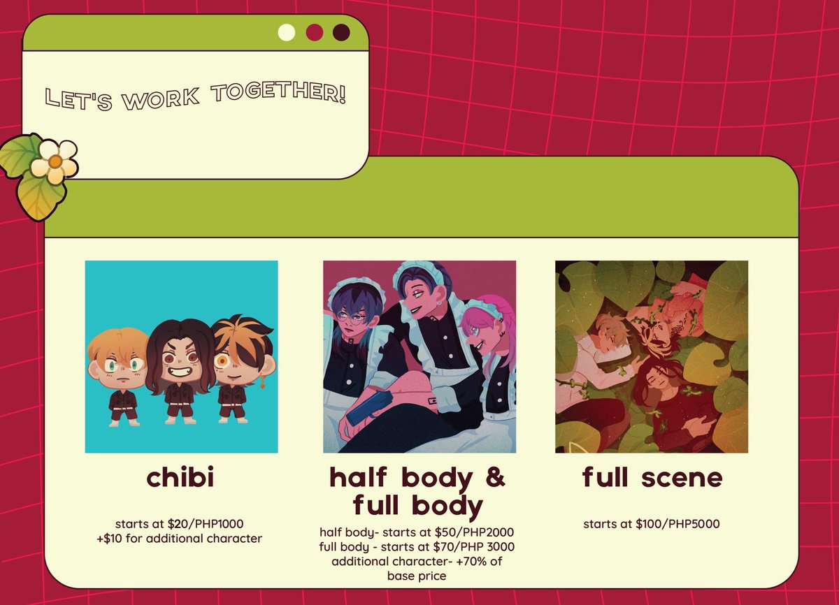 _miintee's tweet photo. ( rts appreciated )
Lowered my prices for the time being, im just in a financial rut rn opening unlimited slots for a while so if you’re interested in commissioning me, you can avail a slot on my website (https://t.co/aUeEyq6zTW) or shoot me a dm ty ! https://t.co/1nUvi3rTDK