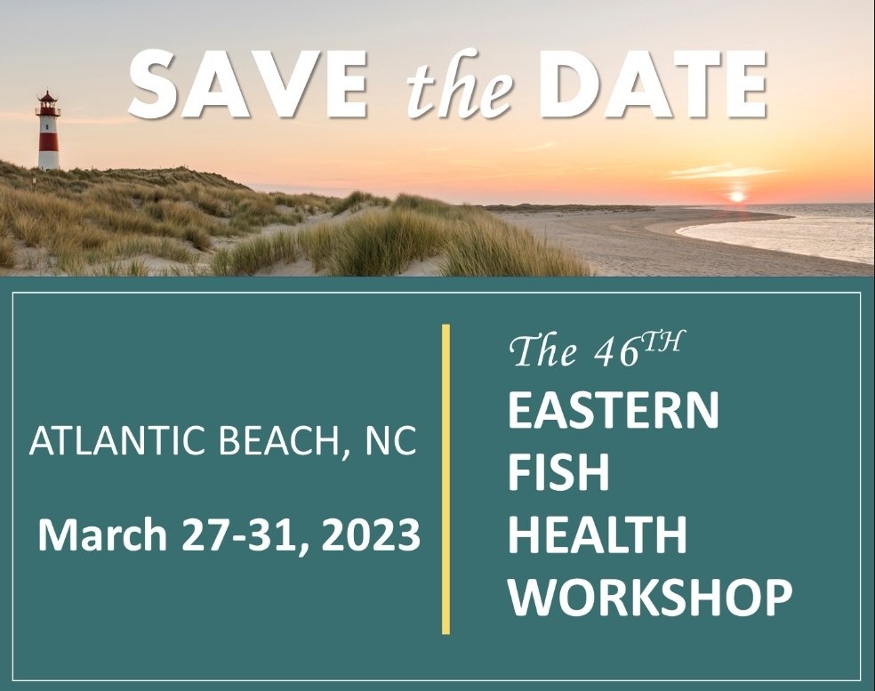 🚨SAVE THE DATE🚨
The #EFHW is on for 2023 and we are so excited to see you all in Atlantic Beach, North Carolina on March 27th-31st. 
After a three year hiatus, you won't want to miss out on this one-of-a-kind annual gathering of fish health professionals! 
More info to come!