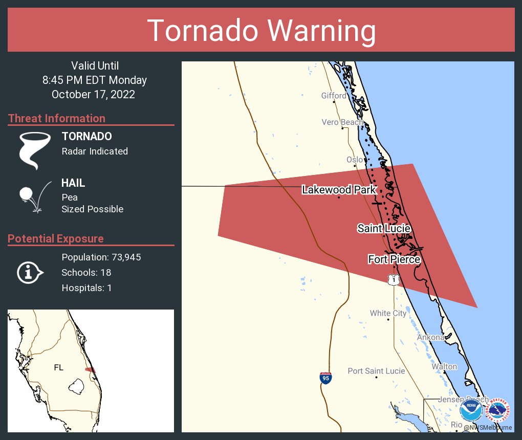 Tornado Warning including Fort Pierce FL, Lakewood Park FL and  Saint Lucie FL until 8:45 PM EDT