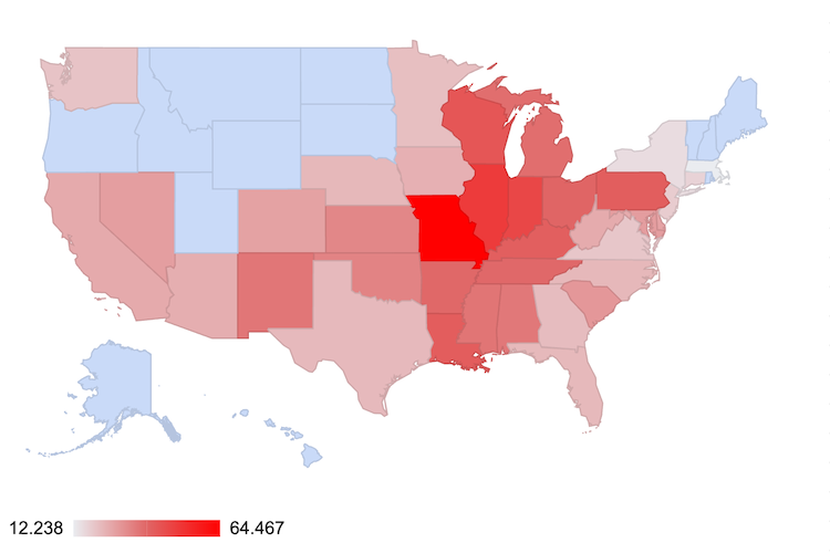 Steve_Sailer's tweet photo. @JamesSurowiecki America's homicide problem is basically a black problem, with blacks having homicide rates approaching an order of magnitude above the remainder of the population. Black homicide rates peak less in the south than in vast Mississippi-Missouri-Ohio basin:

https://t.co/oWhTLZTteM https://t.co/zjG8SyaWFi