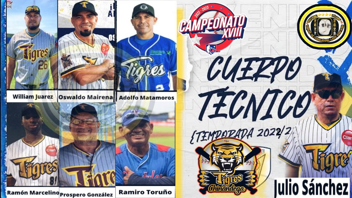 ✅️Julio Sánchez.            Managers 
✅️Ramiro Toruño.          Coach de banco 
✅️Oswaldo Mairena.      Coach de Picheo 
✅️Wilian Juarez.             Coach de Bull Pen
✅️Prospero Gonzalez.   Entr de bateo
✅️Adolfo Matamoros.    Coach 3B
✅️Ramon Marcelino.      Coach