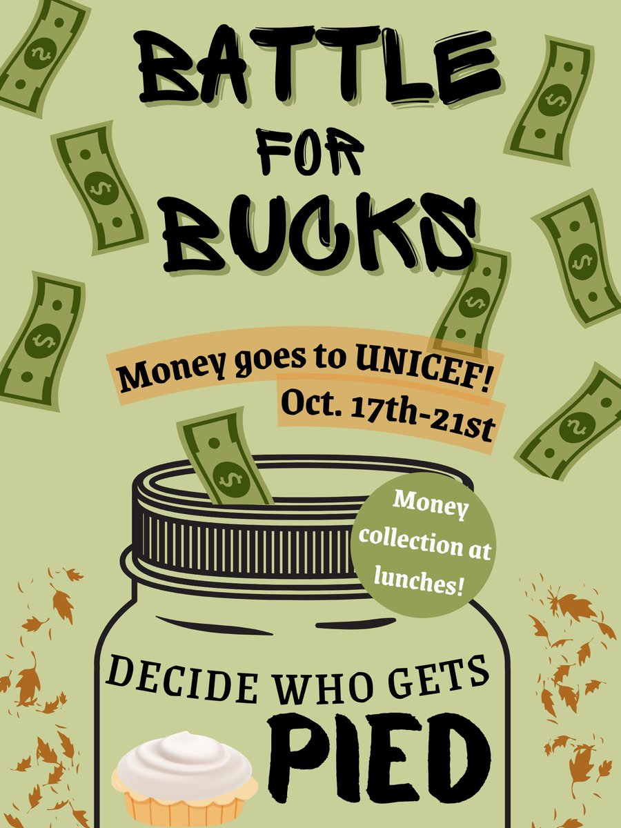 Battle for Bucks is here!!! 
Vote for which teacher you want pied:
- Frau Brehmer
- Ms. Buttazzoni
- Ms. Heide
- Ms. Herman
Who will it be 😮…