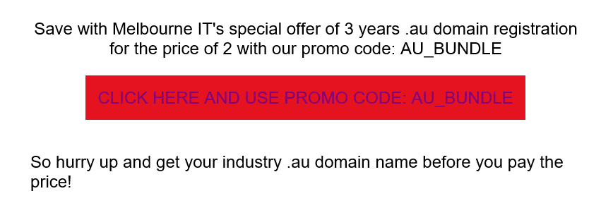 CrucisGroup's tweet photo. Hi @melbourneit your new 3 for 2 email with promo code for .au domain names does not work on .au domains or https://t.co/5t8ckgTtbe domains https://t.co/teZAJymf9c